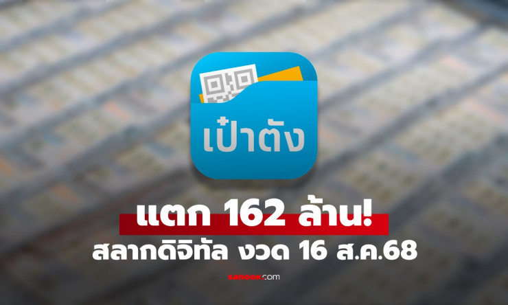 แตก 162 ล้าน! สลากดิจิทัล งวด 16 ต.ค.68 เศรษฐีใหม่รับเต็ม 18 ล้านคนเดียว